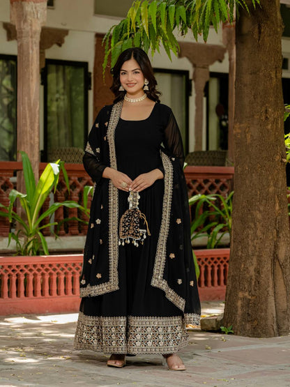 Wedding Wear Black Color Faux Georgette Heavy Embroidery Work Beautiful Gown