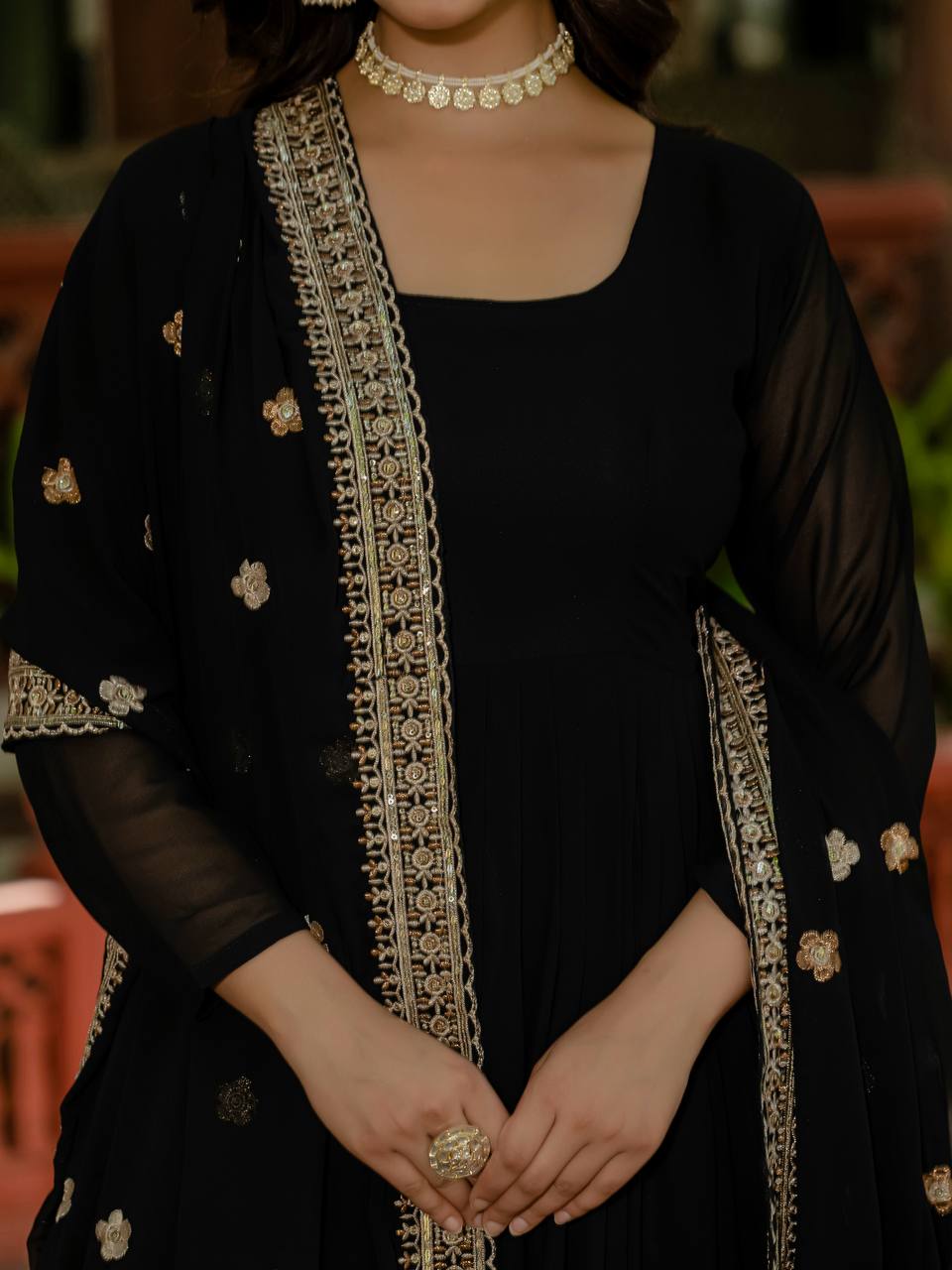 Wedding Wear Black Color Faux Georgette Heavy Embroidery Work Beautiful Gown