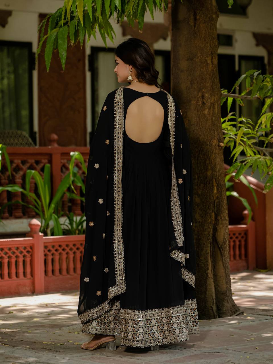 Wedding Wear Black Color Faux Georgette Heavy Embroidery Work Beautiful Gown