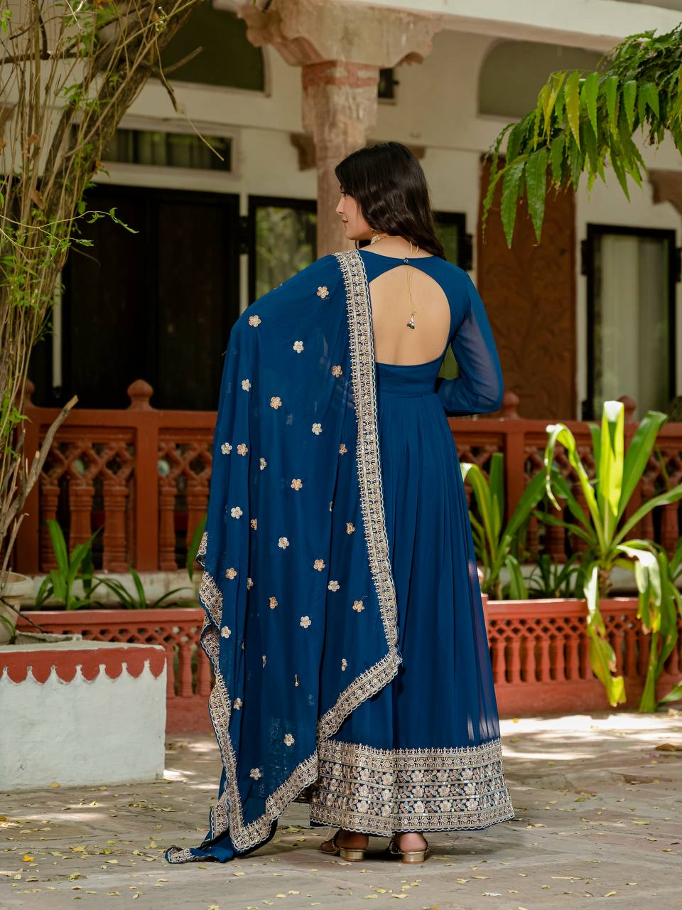 Wedding Wear Navy Blue Color Faux Georgette Heavy Embroidery Work Beautiful Gown