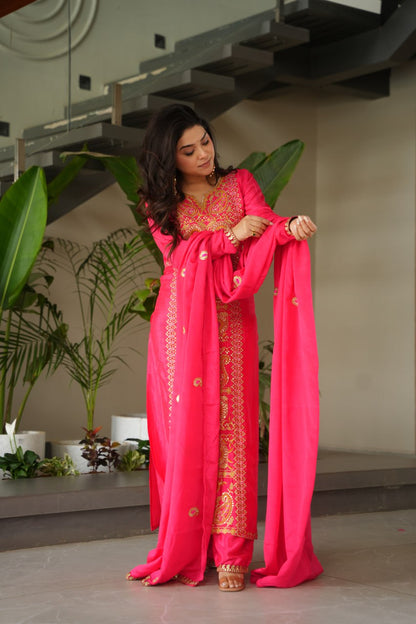 Treditional Wear Pink Color Embroidered Suit Set