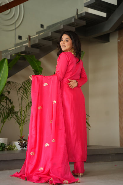 Treditional Wear Pink Color Embroidered Suit Set