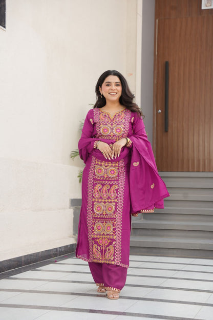 Gorgeous Purple Color Embroidered  Salawar Suit Set
