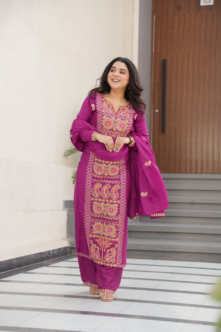 Gorgeous Purple Color Embroidered  Salawar Suit Set