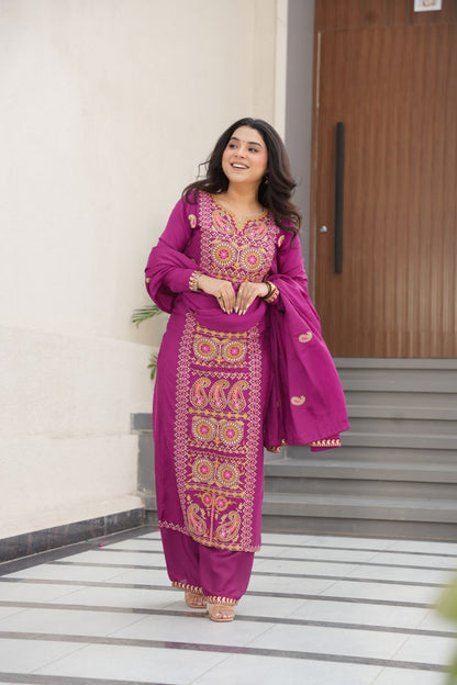 Gorgeous Purple Color Embroidered  Salawar Suit Set