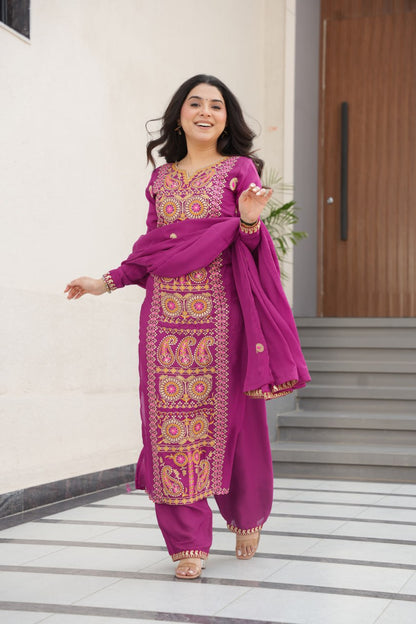 Gorgeous Purple Color Embroidered  Salawar Suit Set