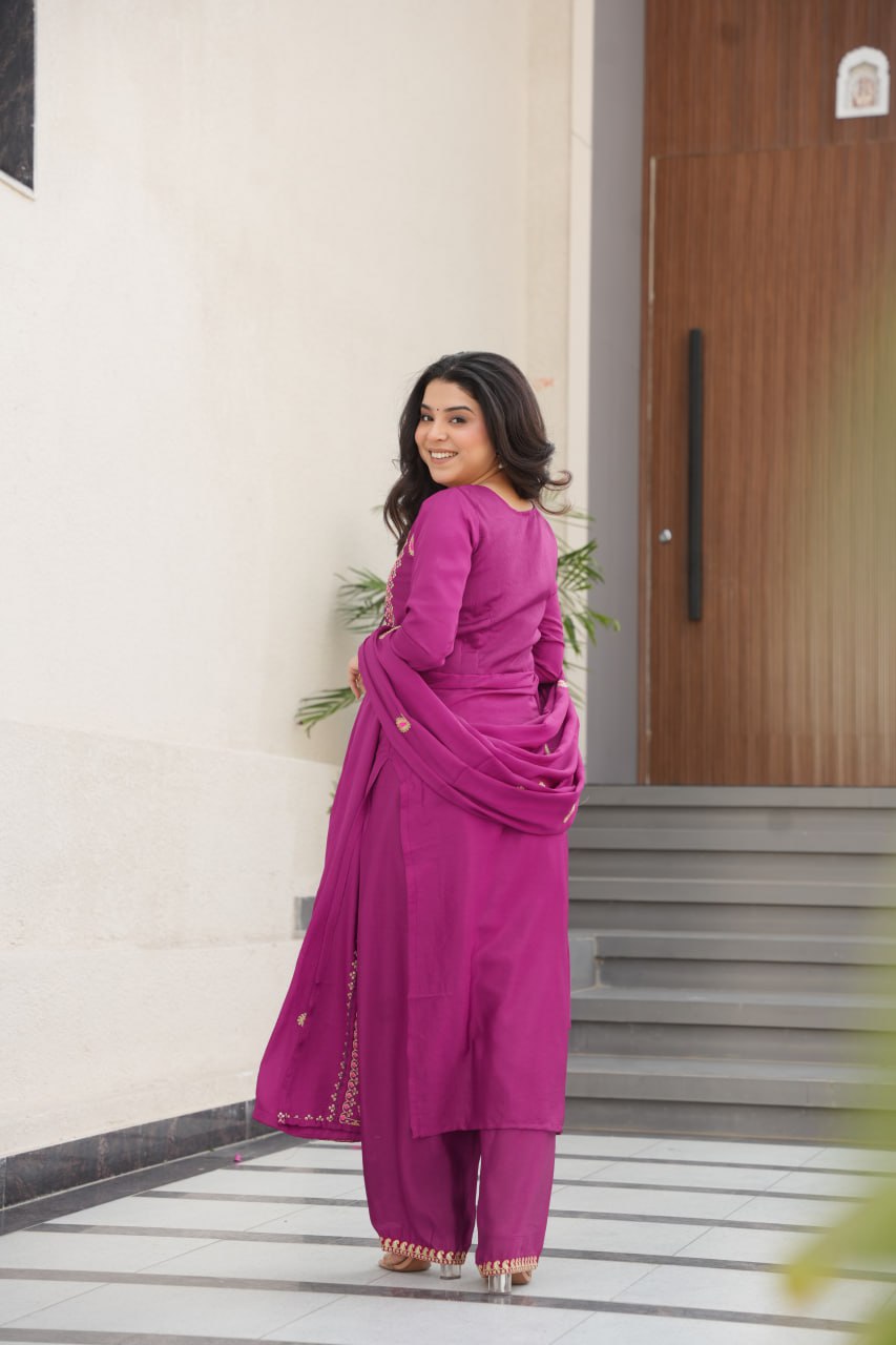 Gorgeous Purple Color Embroidered  Salawar Suit Set