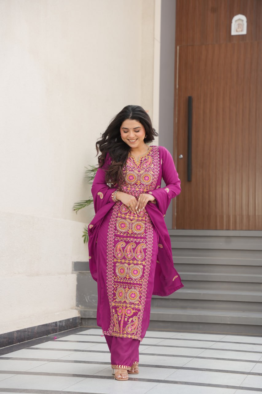 Gorgeous Purple Color Embroidered  Salawar Suit Set