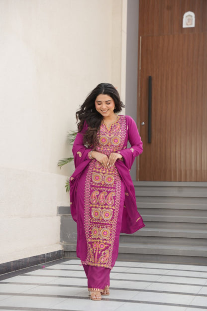 Gorgeous Purple Color Embroidered  Salawar Suit Set