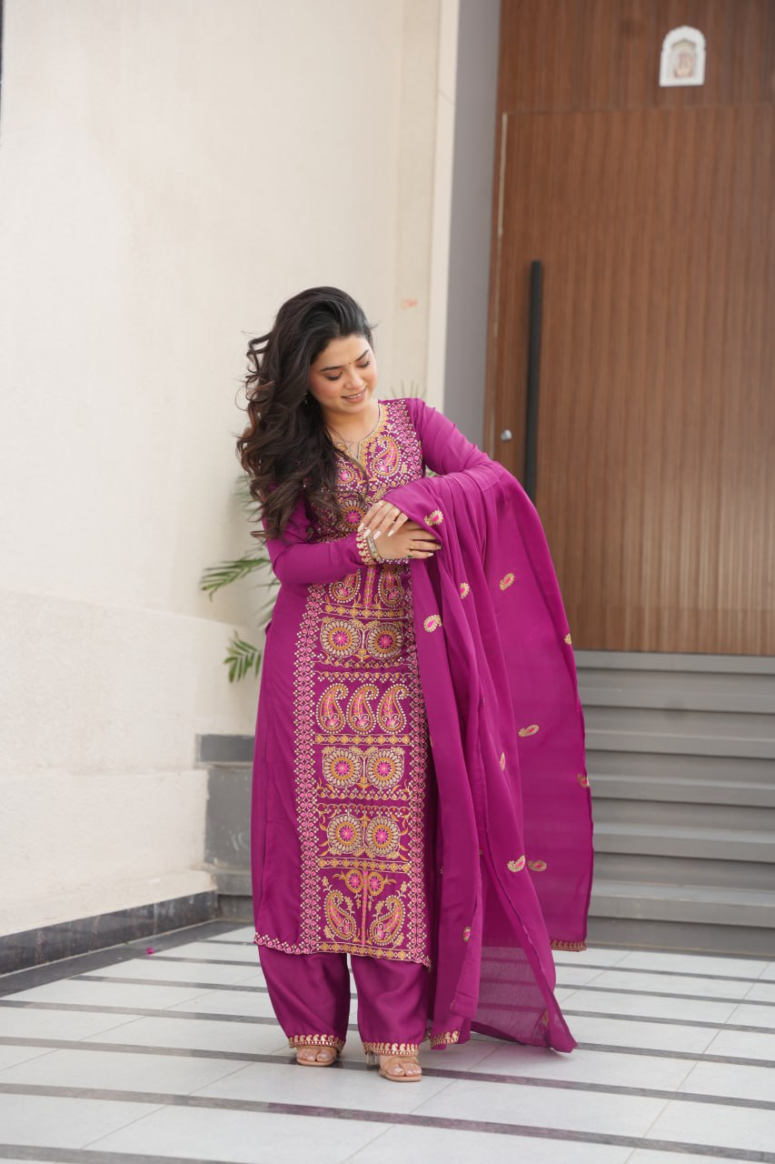 Gorgeous Purple Color Embroidered  Salawar Suit Set