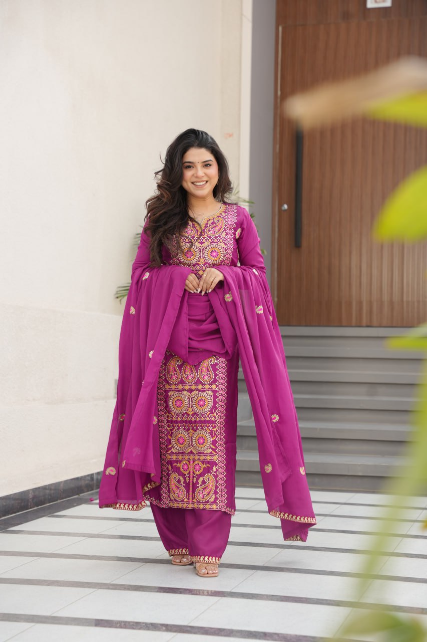Gorgeous Purple Color Embroidered  Salawar Suit Set