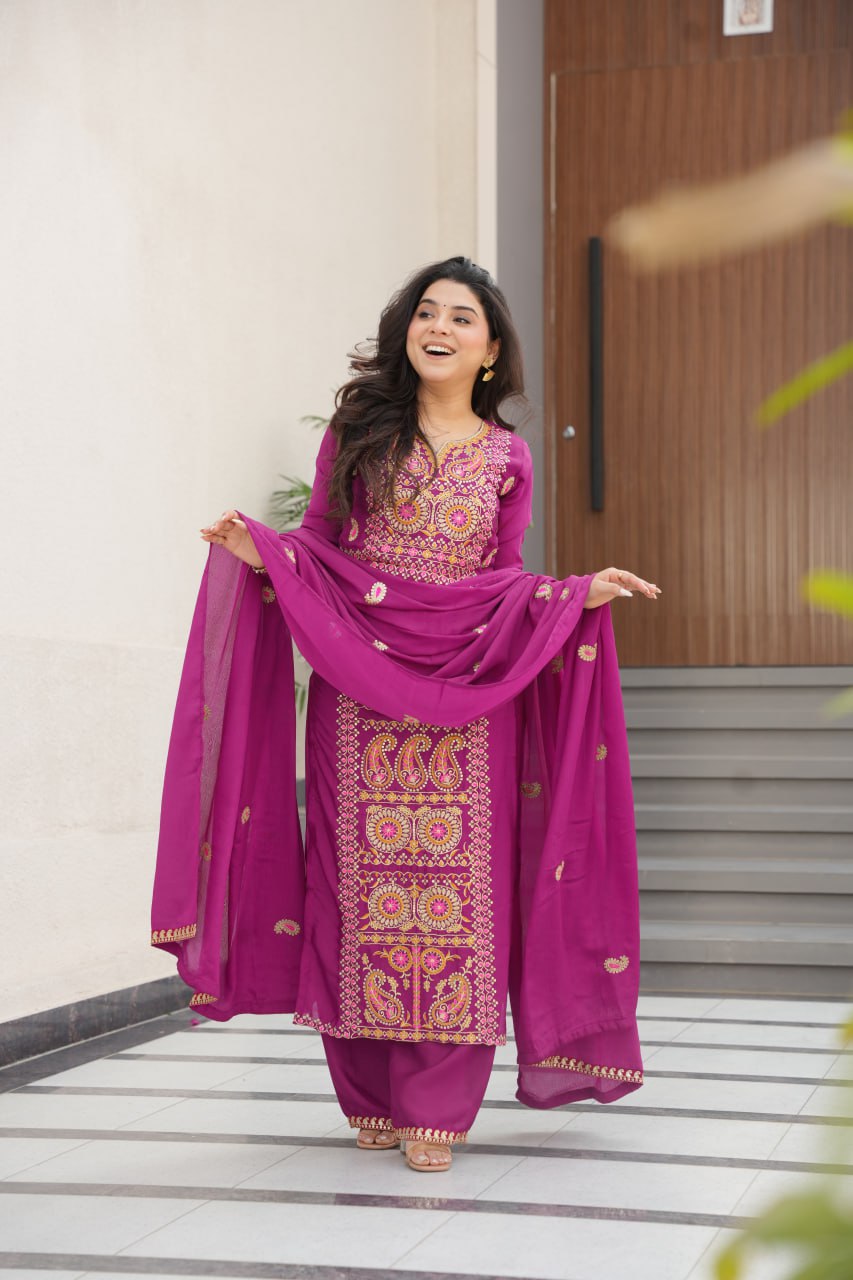 Gorgeous Purple Color Embroidered  Salawar Suit Set
