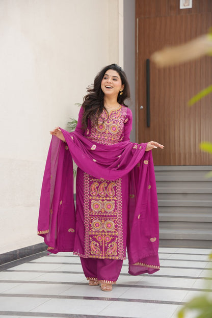Gorgeous Purple Color Embroidered  Salawar Suit Set