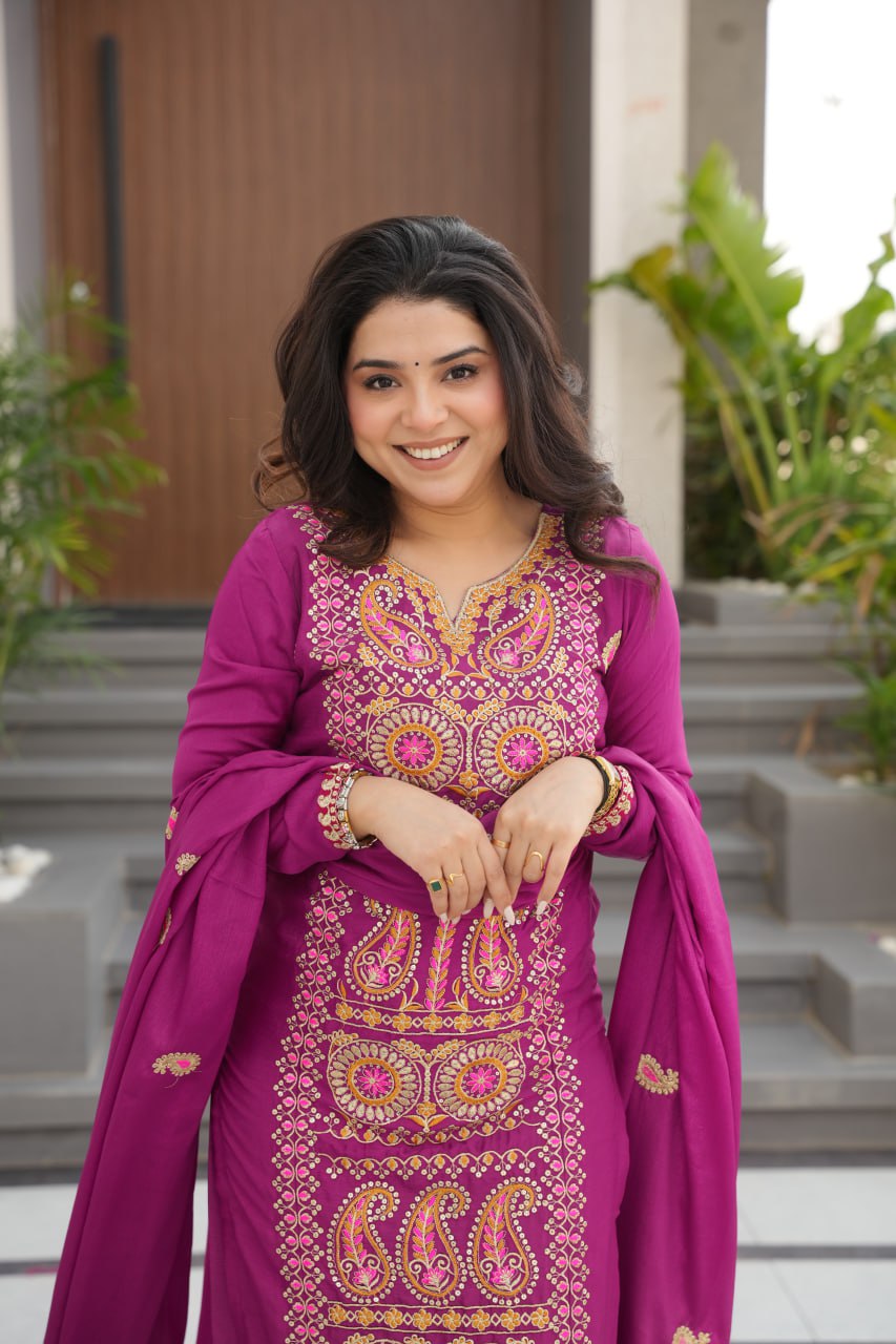 Gorgeous Purple Color Embroidered  Salawar Suit Set
