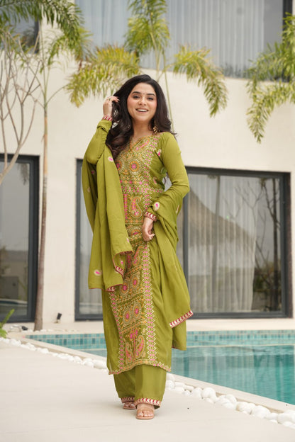 Occasion Wear Green Color Embroidered  Salawar Suit Set