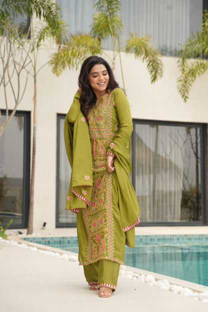 Occasion Wear Green Color Embroidered  Salawar Suit Set