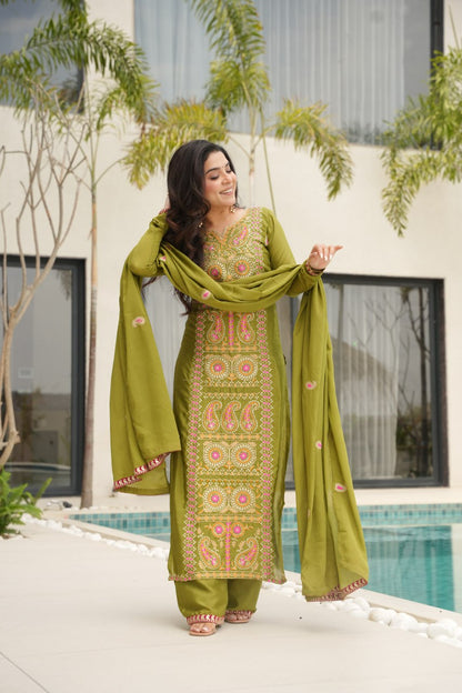 Occasion Wear Green Color Embroidered  Salawar Suit Set
