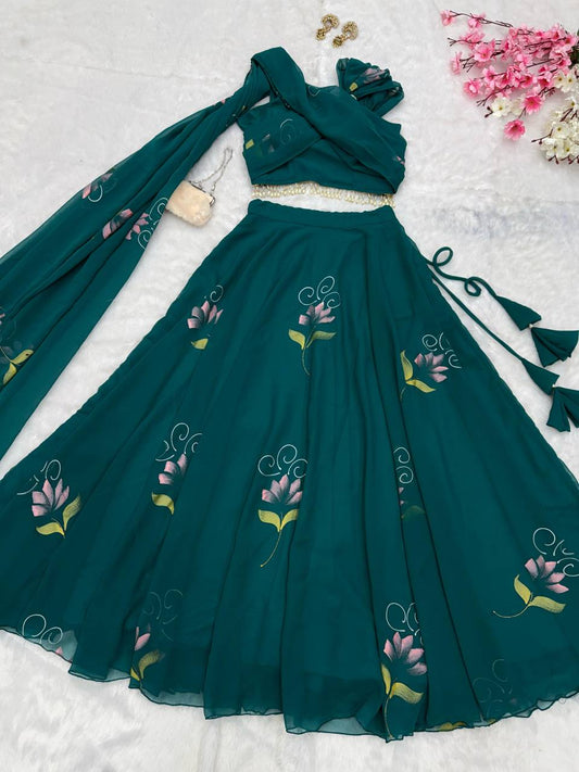 Festive Wear Georgette Hand Painted Lehenga Choli