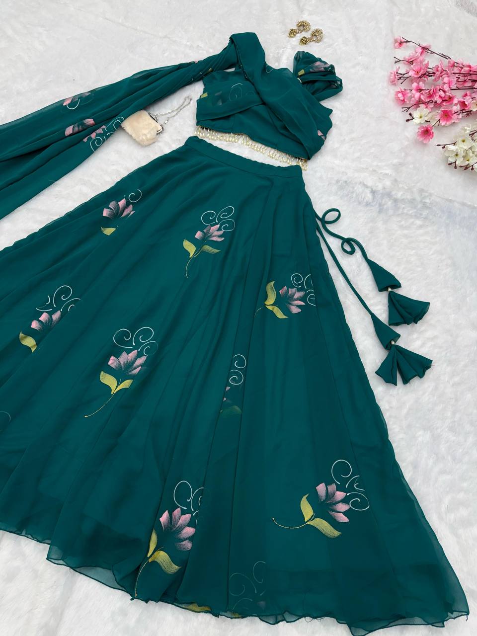 Festive Wear Georgette Hand Painted Lehenga Choli