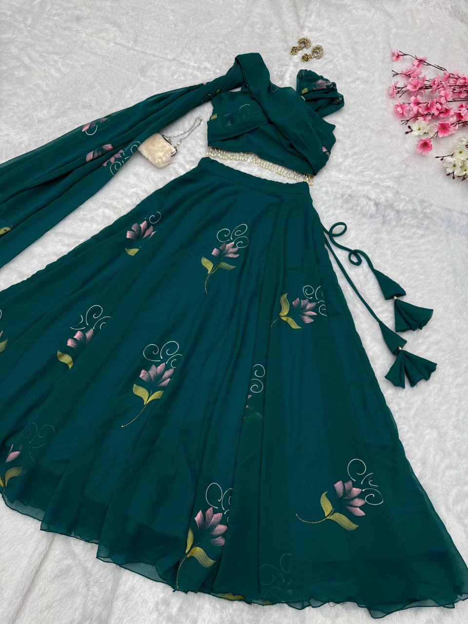 Festive Wear Georgette Hand Painted Lehenga Choli