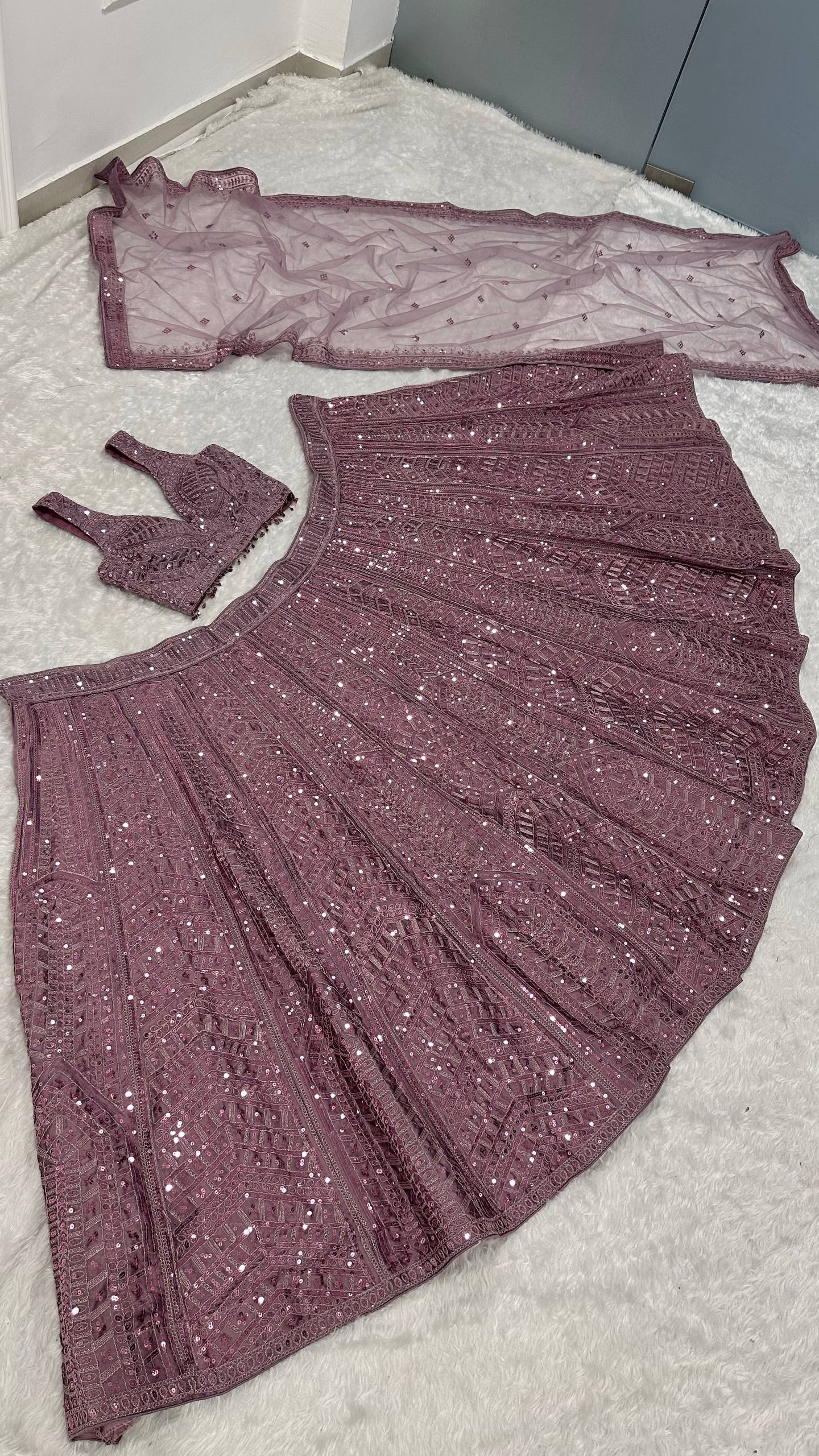 Reception Wear Purple Color Thread Embroidered Work Lehenga Choli