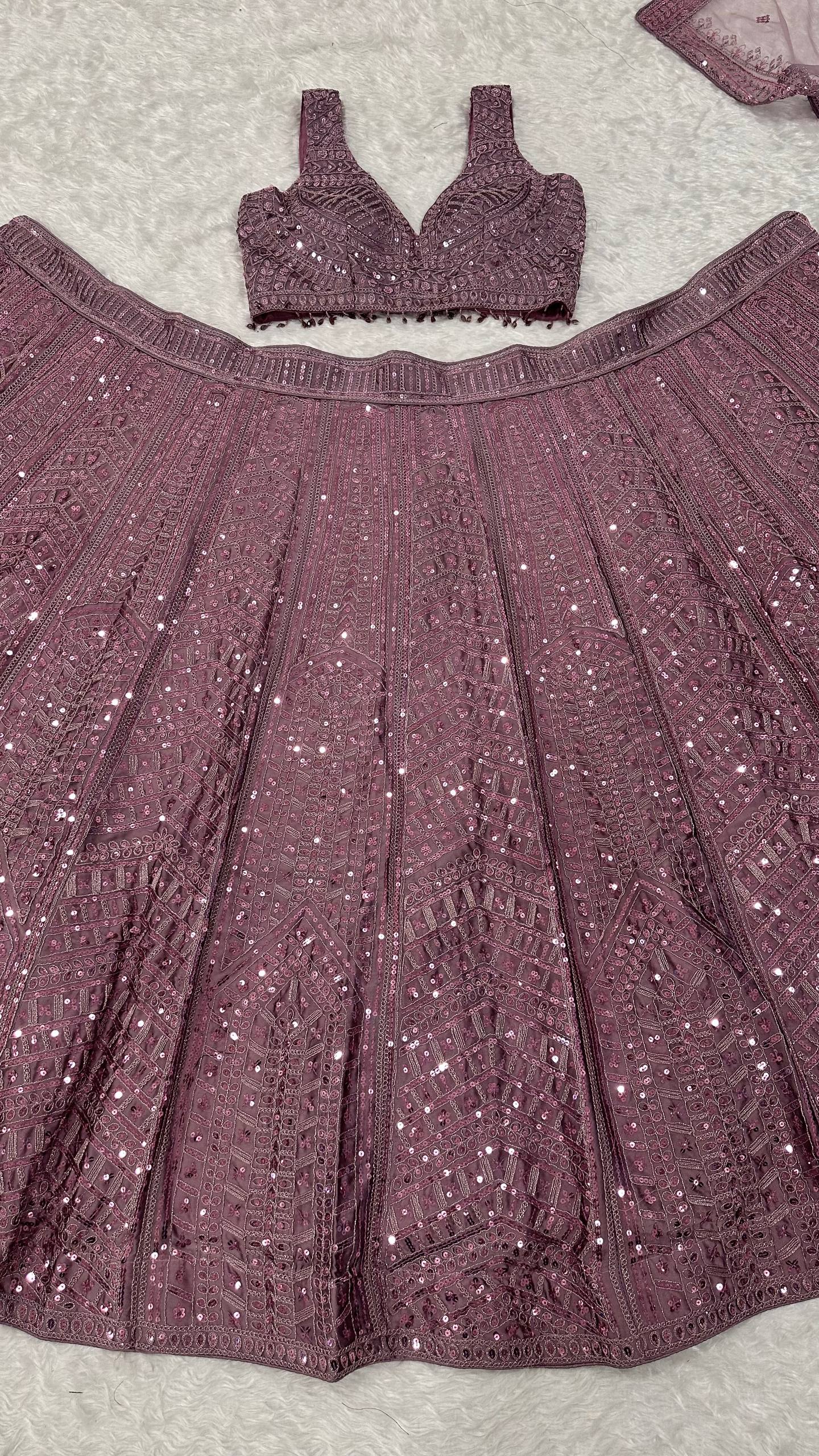 Reception Wear Purple Color Thread Embroidered Work Lehenga Choli