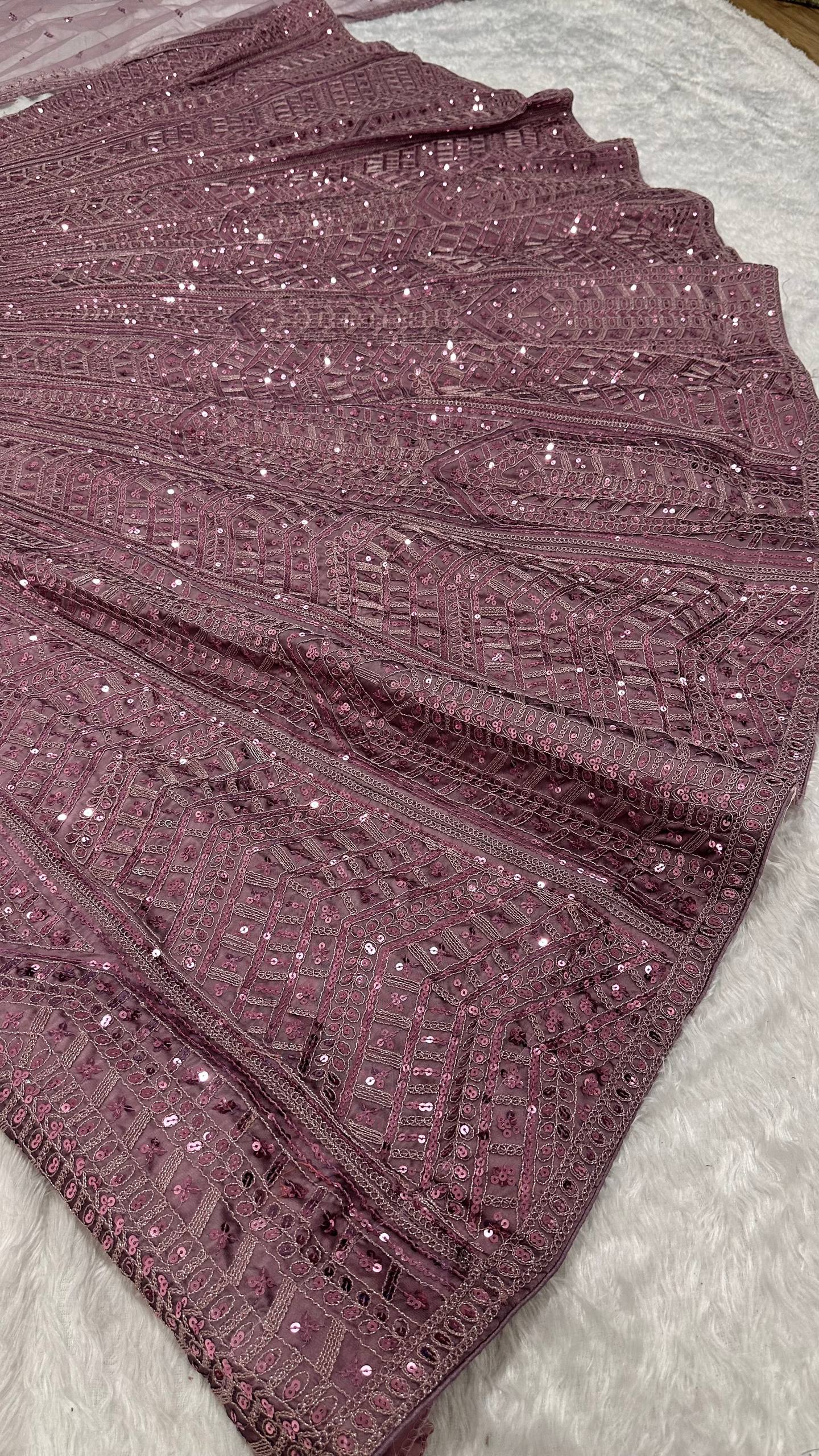 Reception Wear Purple Color Thread Embroidered Work Lehenga Choli