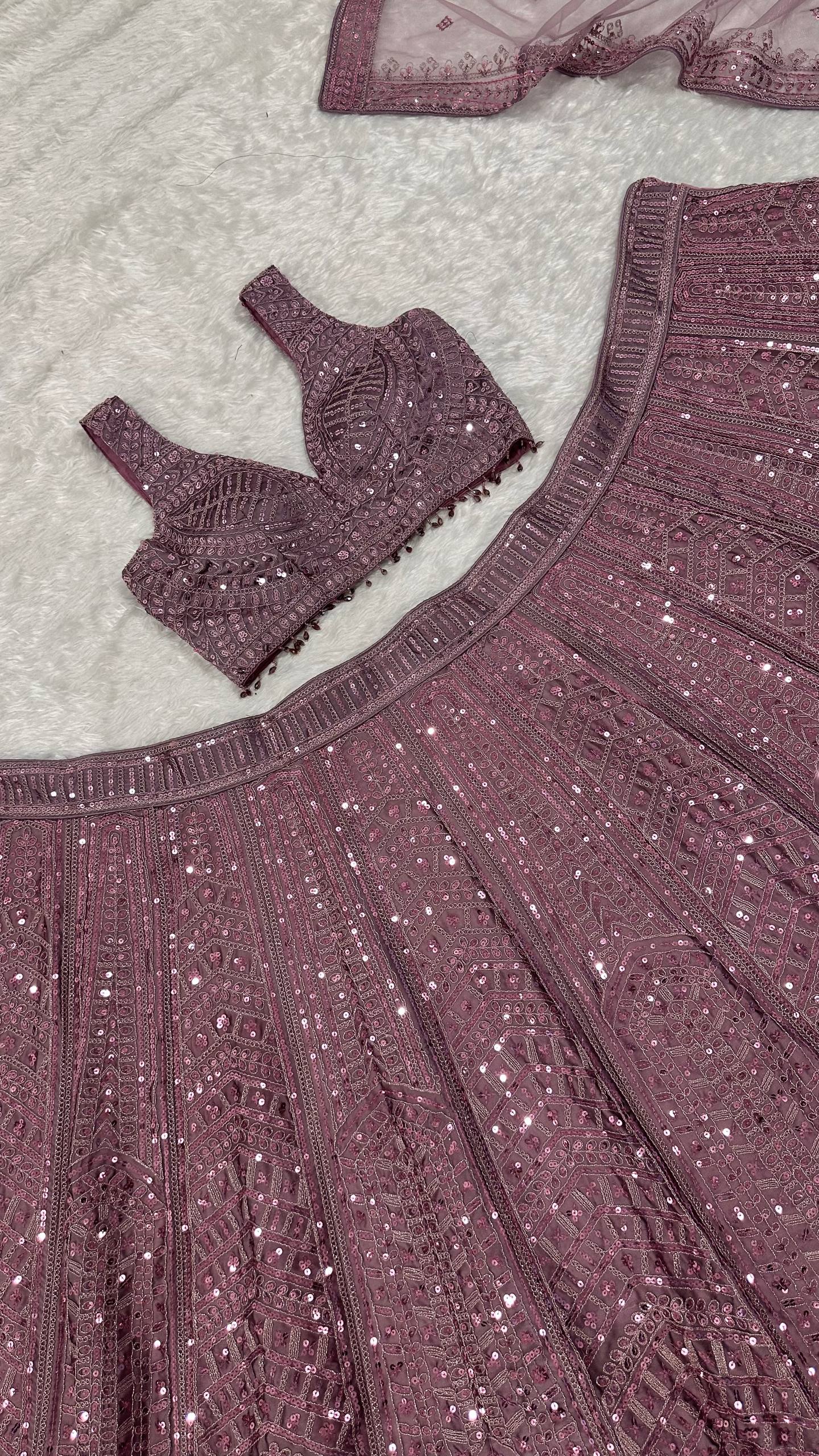 Reception Wear Purple Color Thread Embroidered Work Lehenga Choli