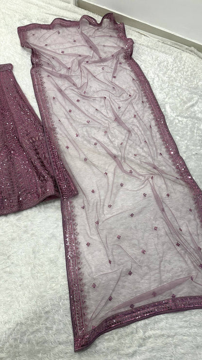 Reception Wear Purple Color Thread Embroidered Work Lehenga Choli