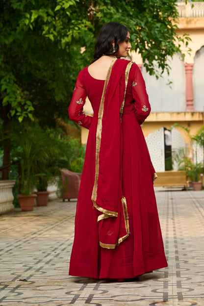 Ceremony Wear Maroon Color Faux Blooming With Sequins And Multi Thread Embroidered Work Beautiful Gown