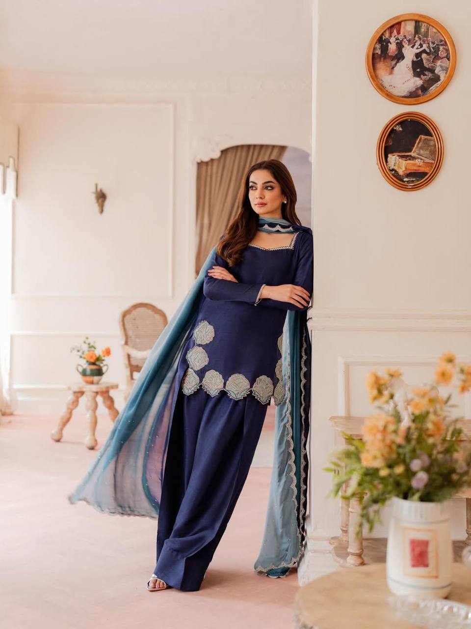 Outstanding Blue Color Rembo Sequence Jarcan Diamond Work Farshi Suit