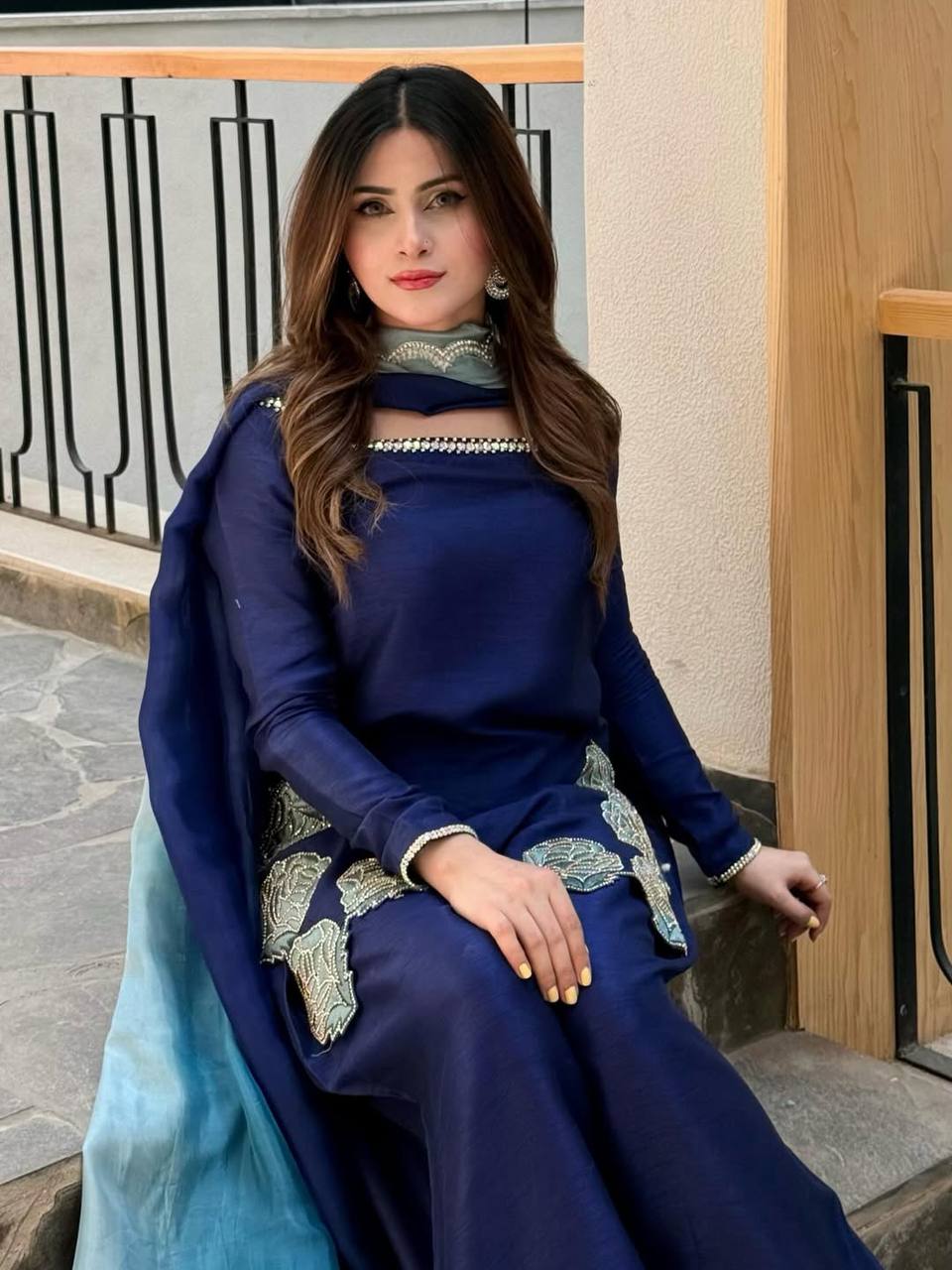 Outstanding Blue Color Rembo Sequence Jarcan Diamond Work Farshi Suit
