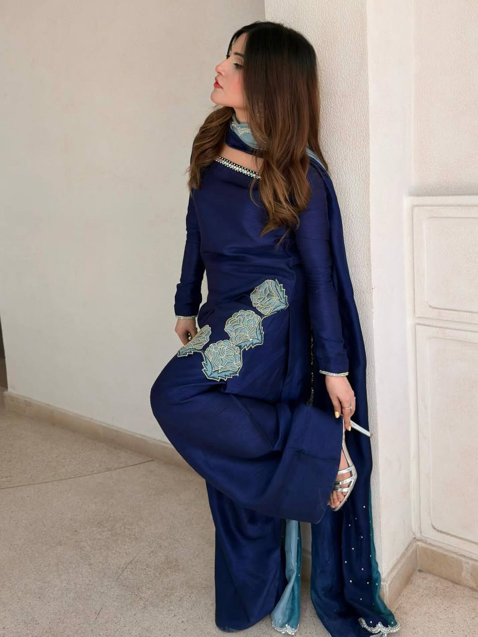 Outstanding Blue Color Rembo Sequence Jarcan Diamond Work Farshi Suit