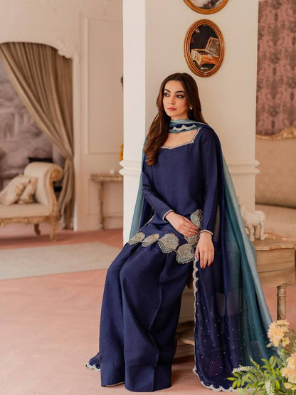 Outstanding Blue Color Rembo Sequence Jarcan Diamond Work Farshi Suit