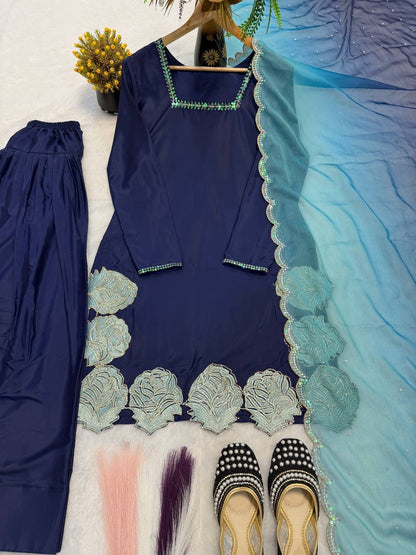 Outstanding Blue Color Rembo Sequence Jarcan Diamond Work Farshi Suit