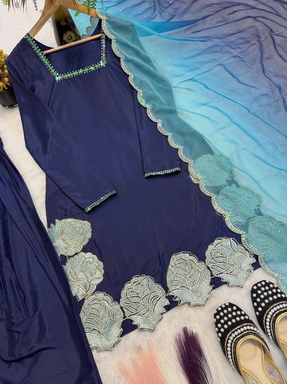 Outstanding Blue Color Rembo Sequence Jarcan Diamond Work Farshi Suit