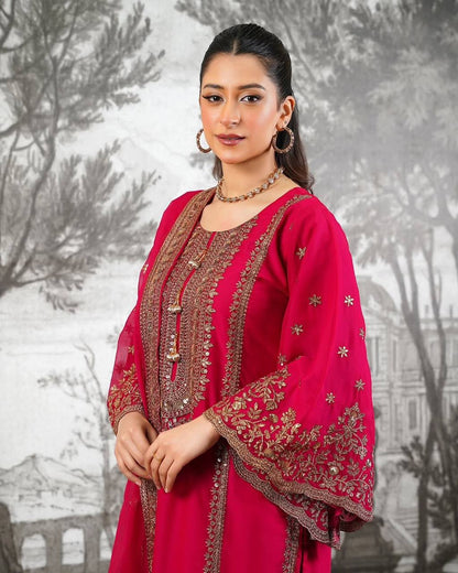 Shining Red Color Heavy Embroidery Sequence Work With Full Flair Sharara Suit