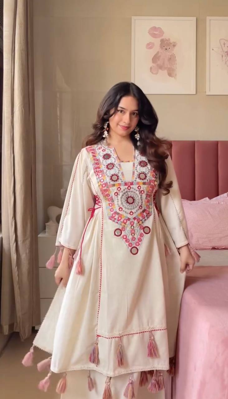 Fetive Wear Off White Color Pure Khadi Cotton Embroidered Designer Co-ord Set