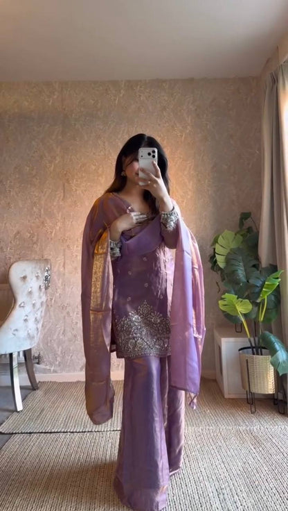 Trendy Purple Color Thread With Sequence Work Palazzo Suit