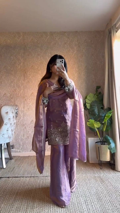 Trendy Purple Color Thread With Sequence Work Palazzo Suit