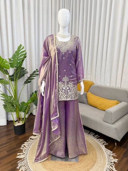 Trendy Purple Color Thread With Sequence Work Palazzo Suit