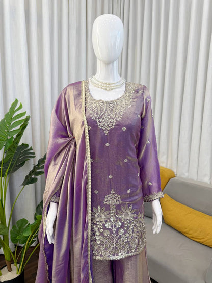 Trendy Purple Color Thread With Sequence Work Palazzo Suit
