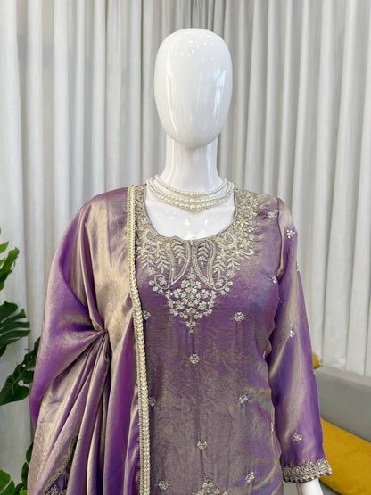 Trendy Purple Color Thread With Sequence Work Palazzo Suit
