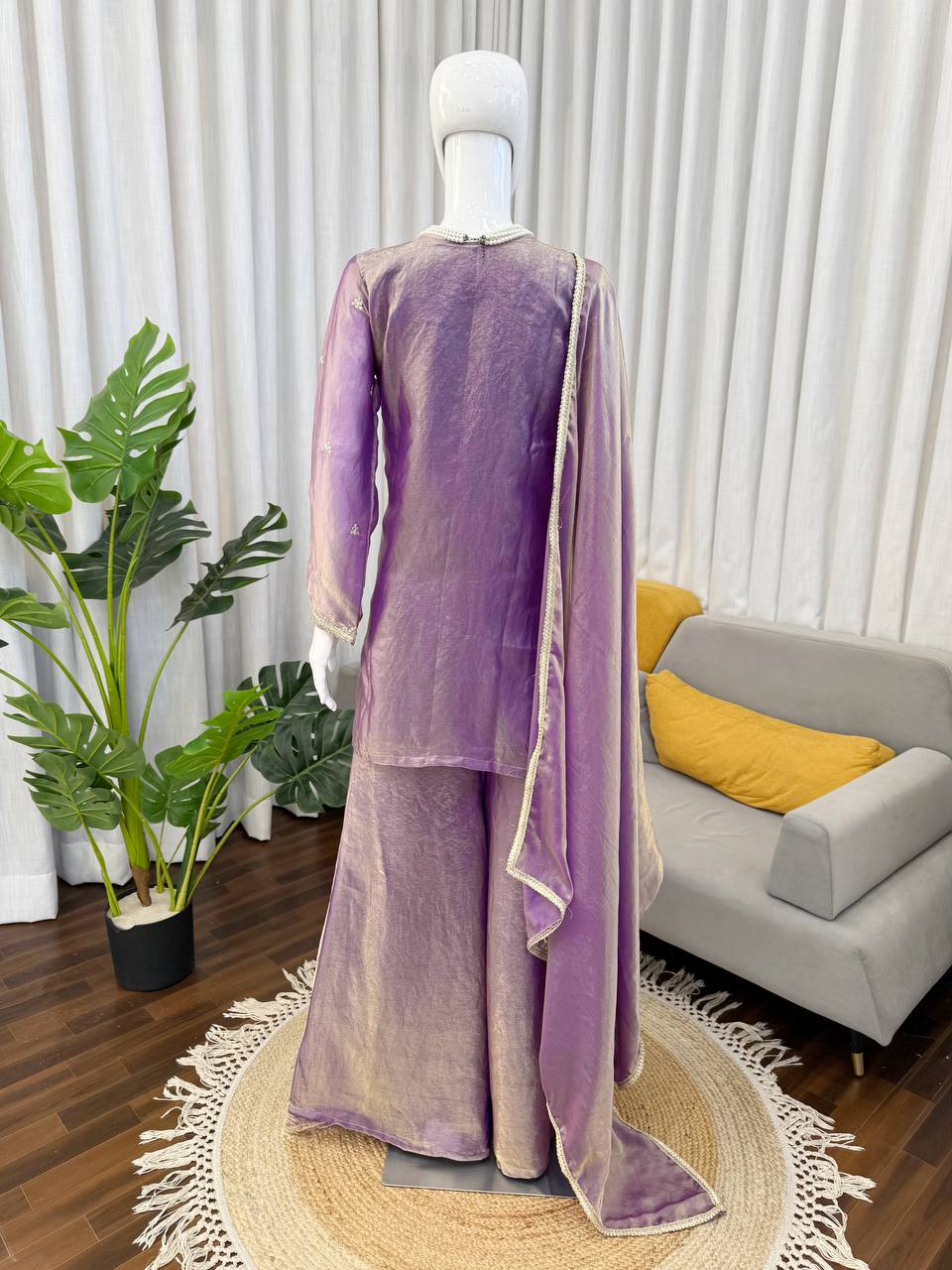Trendy Purple Color Thread With Sequence Work Palazzo Suit