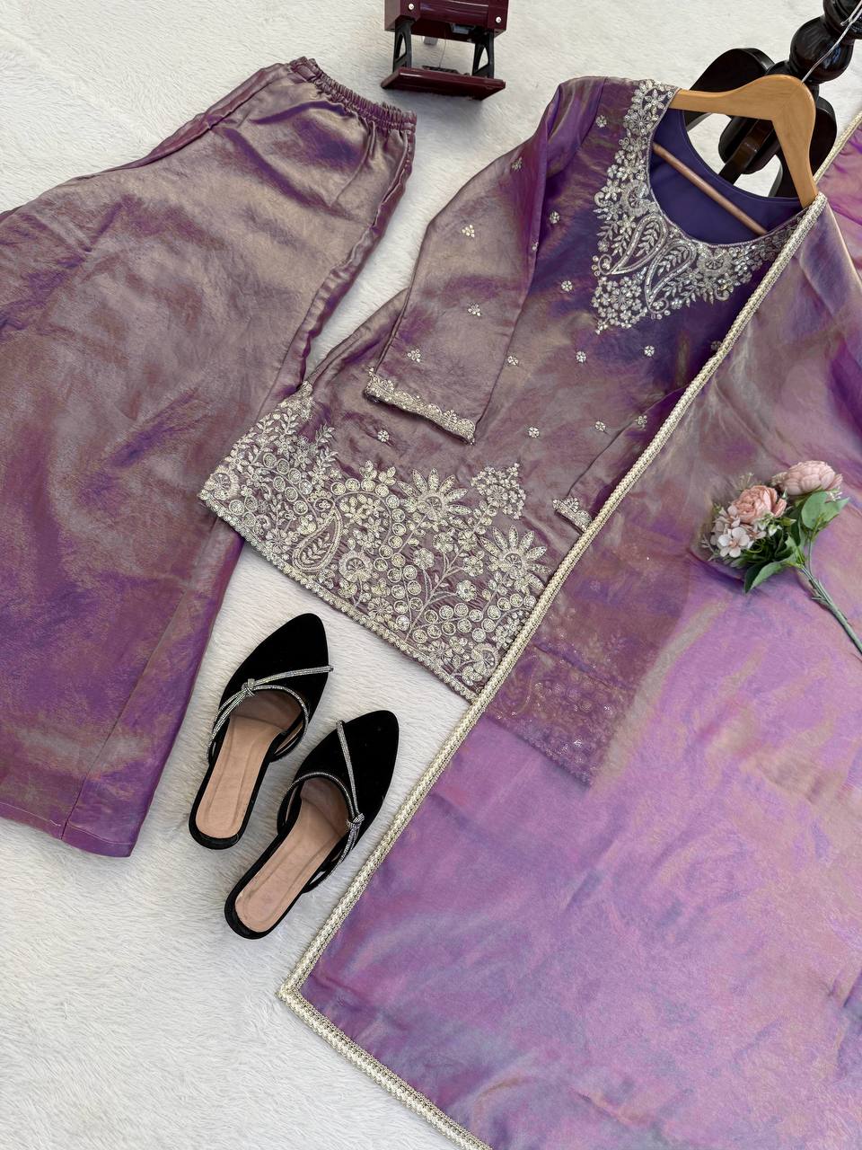 Trendy Purple Color Thread With Sequence Work Palazzo Suit