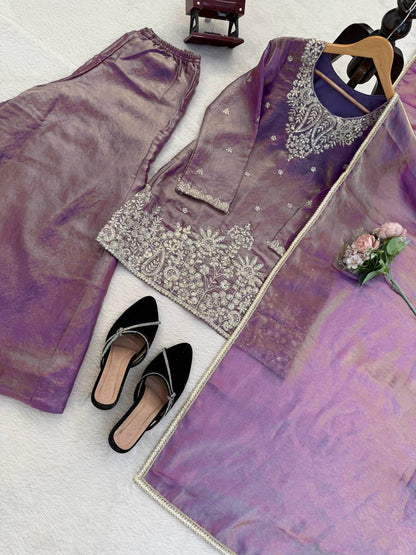 Trendy Purple Color Thread With Sequence Work Palazzo Suit