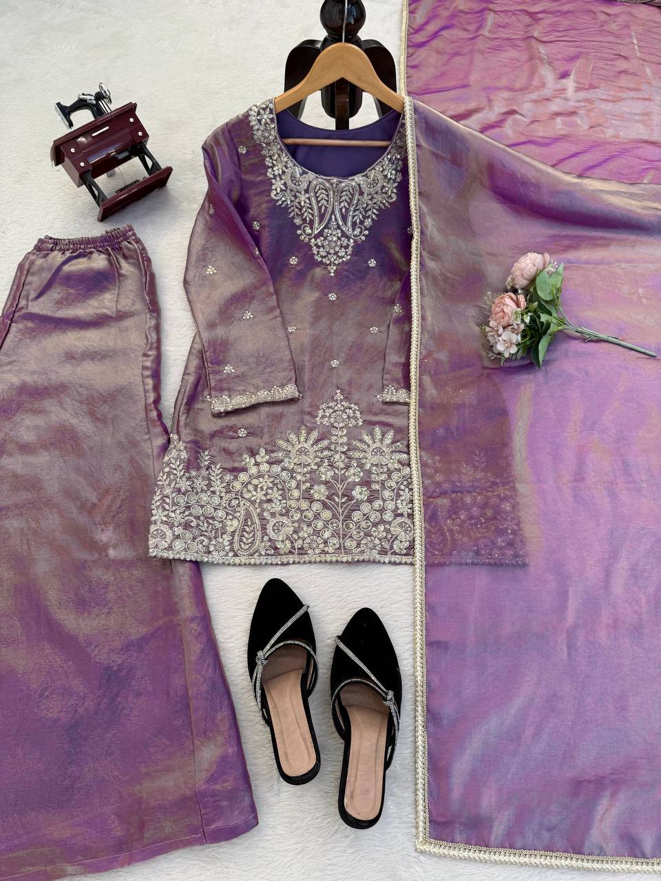 Trendy Purple Color Thread With Sequence Work Palazzo Suit