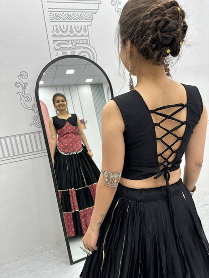 Traditional Wear Black Color Pure Cotton With Traditional Ajarakh Printed Designer Navratri Lehenga Choli