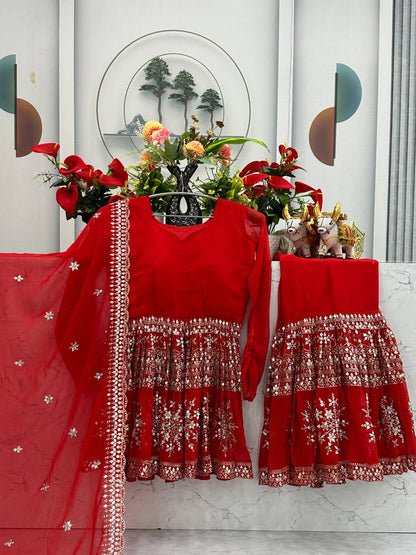 Wedding Wear Red Color Heavy Faux Georgette With Heavy Embroidery Work Sharara Suit