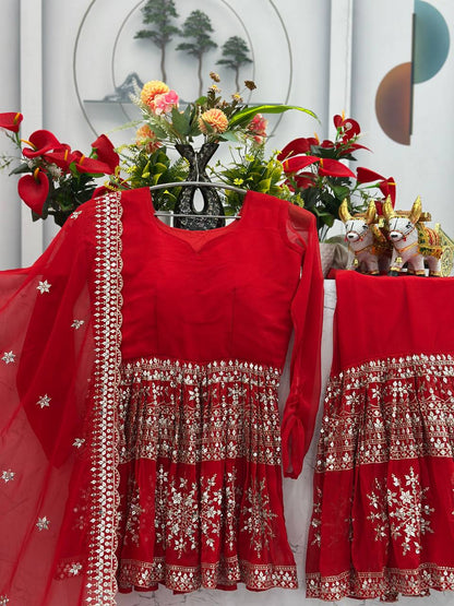 Wedding Wear Red Color Heavy Faux Georgette With Heavy Embroidery Work Sharara Suit